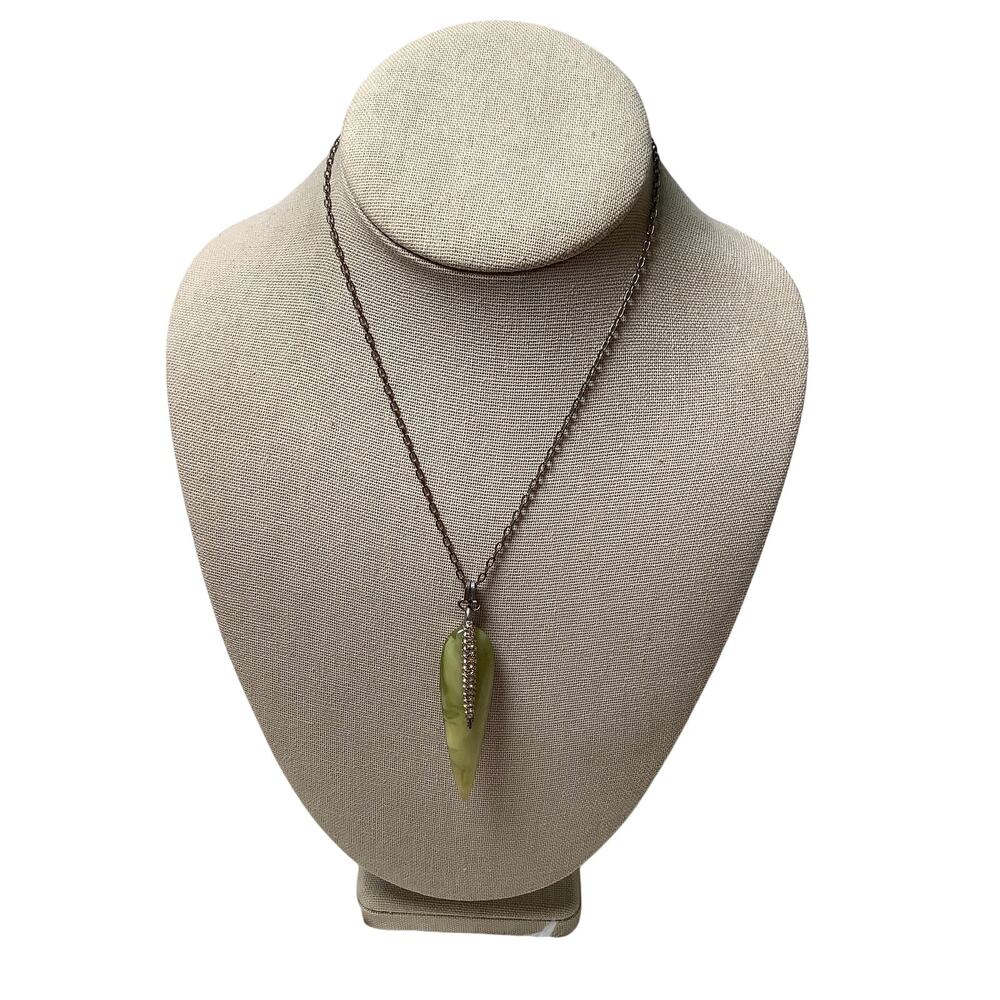 Vince Camuto Silver Tone Pave Crystal Green Stone Spear Pendant Necklace F17-39